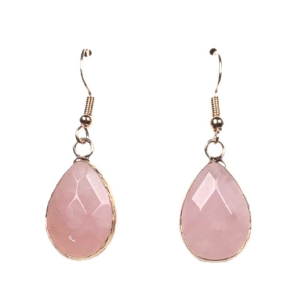 Rose Quartz Crystal Water Drop Earrings